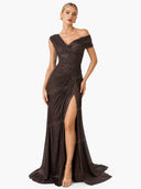 Elegant Draped Ruched High Slit Party Maxi Dress