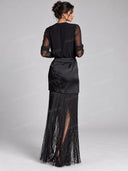 Elegant Sheer Sleeve Bodysuit & Fringe Maxi Skirt Two Piece Set