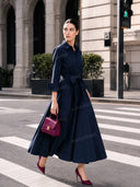 Minimalist Lace-up Design Long Sleeve Maxi Dress