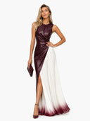 Elegant Colorblock Ruched Waist Pleated Maxi Dress