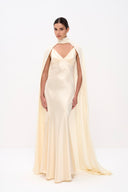 Elegant Satin Cape Sleeve Maxi Dress
