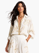 Elegant Butterfly Print Zip Shirt