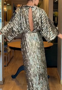 V-Neck Sequin Slit Maxi Dress