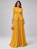 Elegant Structured Peplum Top & Wide Leg Maxi Pants Two Piece Set