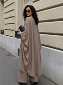 Batwing Sleeve Side Drawstring Tunic Top & Wide‑Leg Pants Two‑Piece Set