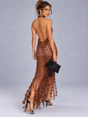Sexy Halter Crochet Lace Maxi Dress