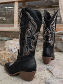 Faux Leather Embroidered Mid-Calf Western Cowboy Boots