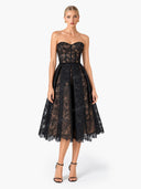 Exquisite Black Off-Shoulder Mesh Lace Cutout Midi Dress