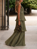 Tiered Pleated Chiffon Maxi Dress