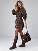 Casual Plaid Shirt Mini Dress