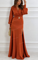 Elegant Ruched Waist High-Slit Maxi Dress