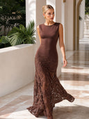 Elegant Sleeveless Lace Panel Mermaid Maxi Dress