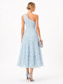 Elegant One Shoulder 3D Butterfly Veil Midi Dress