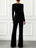 Pearl Trim Square Neck Wide Leg Jumpsuit