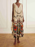 Elegant Abstract Print Ruched Maxi Dress