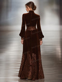 Velvet Lace Panel Turtleneck Maxi Dress