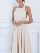 Elegant Backless Ruched Prom Midi Dress