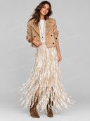 Sequin Fringe Maxi Skirt