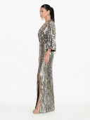 V-Neck Sequin Slit Maxi Dress