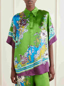 Retro Colorful Floral Print Satin Two-Piece Set