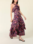 Floral Print Cross Halter Maxi Dress