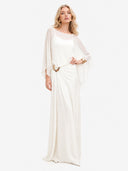 Elegant Blue Chiffon Cape Top & Wide-Leg Pants Two-Piece Set