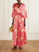 Unique Abstract Print V-Neck Batwing Sleeve Maxi Dress