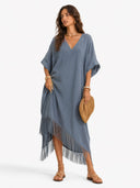 V-Neck Tassel Design Maxi Dress