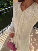 Elegant Ruffle Trim Long Sleeve Maxi Dress