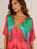 Boho Floral Print Deep V-Neck Flowy Maxi Dress