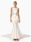 Elegant Satin Mermaid Lace Panel Evening Gown