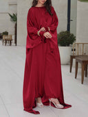 Elegant Satin Batwing Sleeve Top Two-Piece Set