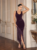 Elegant V-Neck Fringe Maxi Dress