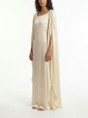 Boat Neck Cape Sleeve Satin Maxi Dress