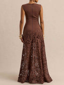 Elegant Sleeveless Lace Panel Mermaid Maxi Dress