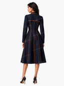 Elegant Piping Square-Neck Belted Midi Dress