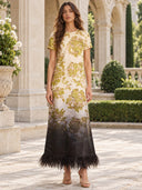 Feather Hem Midi Dress
