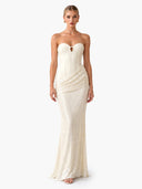 Elegant Strapless Corset Ruched Sequin Maxi Dress