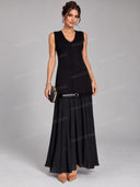 Elegant V Neck Drop Waist Sleeveless Maxi Dress