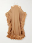 Elegant Halter Off-Shoulder Feather-Trim Maxi Evening Dress