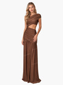 Unique Off-shoulder Waist Hollow Maxi Dress