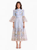 Retro Garden Print Flared Sleeve Midi Dress