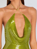 Sexy Sequin Halter Neck Cutout Maxi Dress