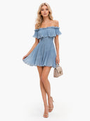 Off-Shoulder Ruffled Trim Mini Dress