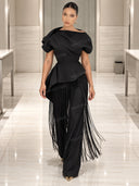 Asymmetrical Fringe Top And Pants Two-Piece Set