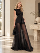Unique Belt Perspective Skirt Maxi Dress