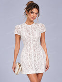Elegant Floral Lace Prom Mini Dress