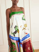 Unique Colorful Abstract Cartoon Print Satin Maxi Dress