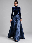 Elegant Velvet Panel Draped Maxi Dress