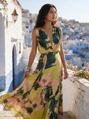 Lime Floral Printed Wrap Maxi Dress